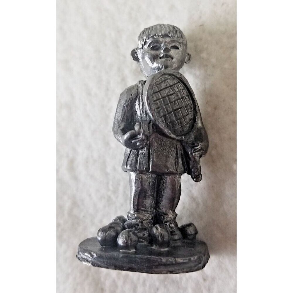 Figurine Pewter Michael Ricker Female Tennis Player Solid Statue ‎ Vintage